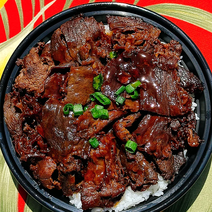 Teriyaki beef bowl over rice